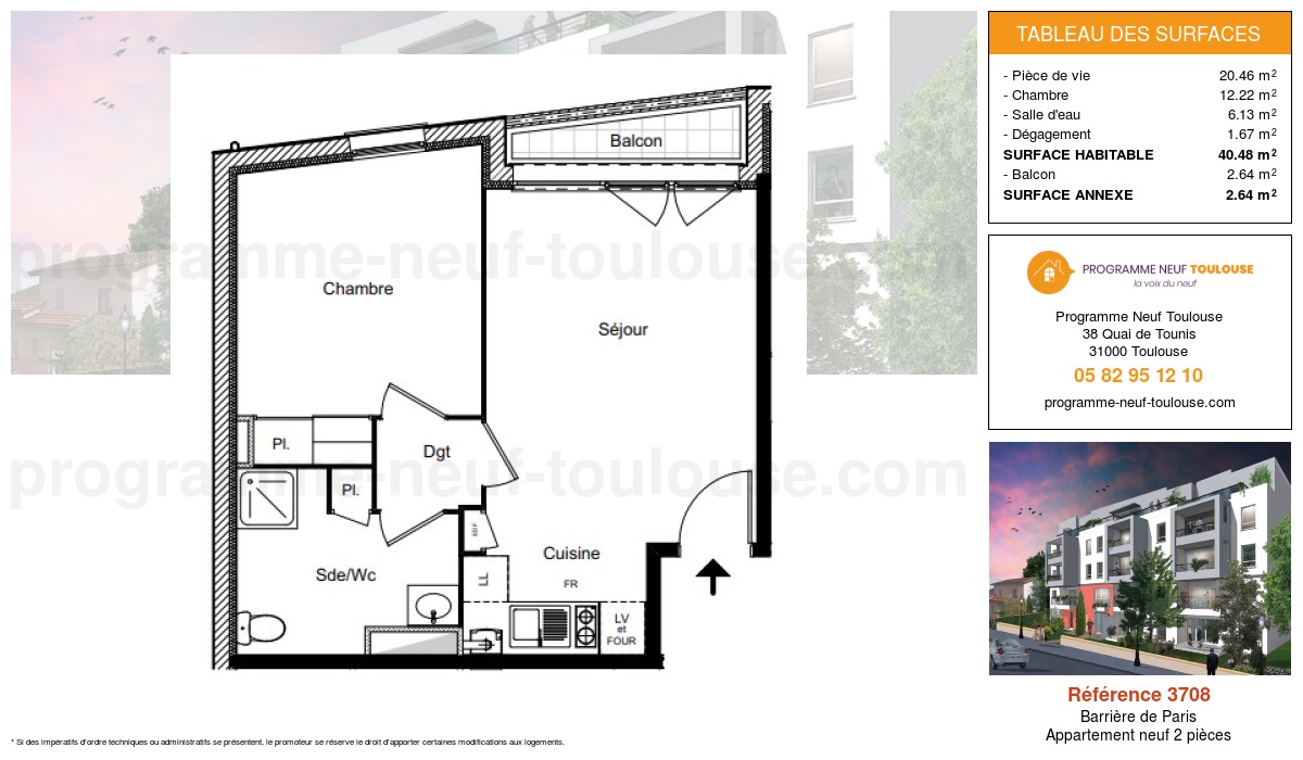 Plan pour un Appartement neuf de  40.48m² à
					Barrière de Paris