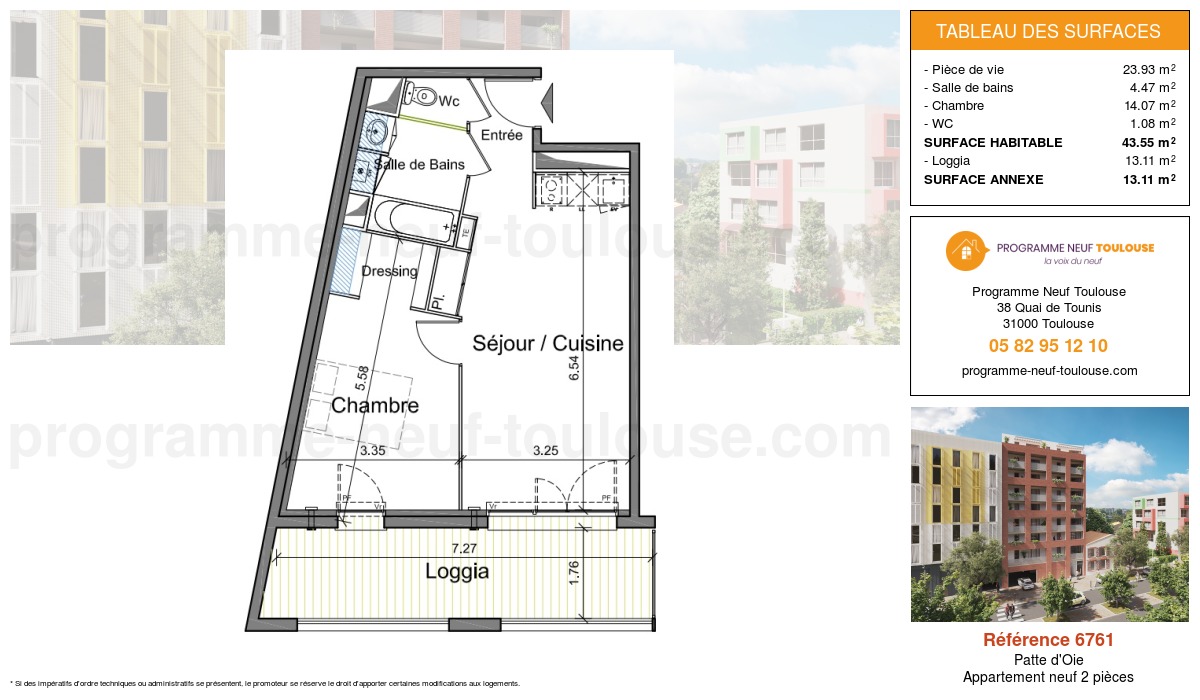 Plan pour un Appartement neuf de  43.55m² à
					Patte d'Oie