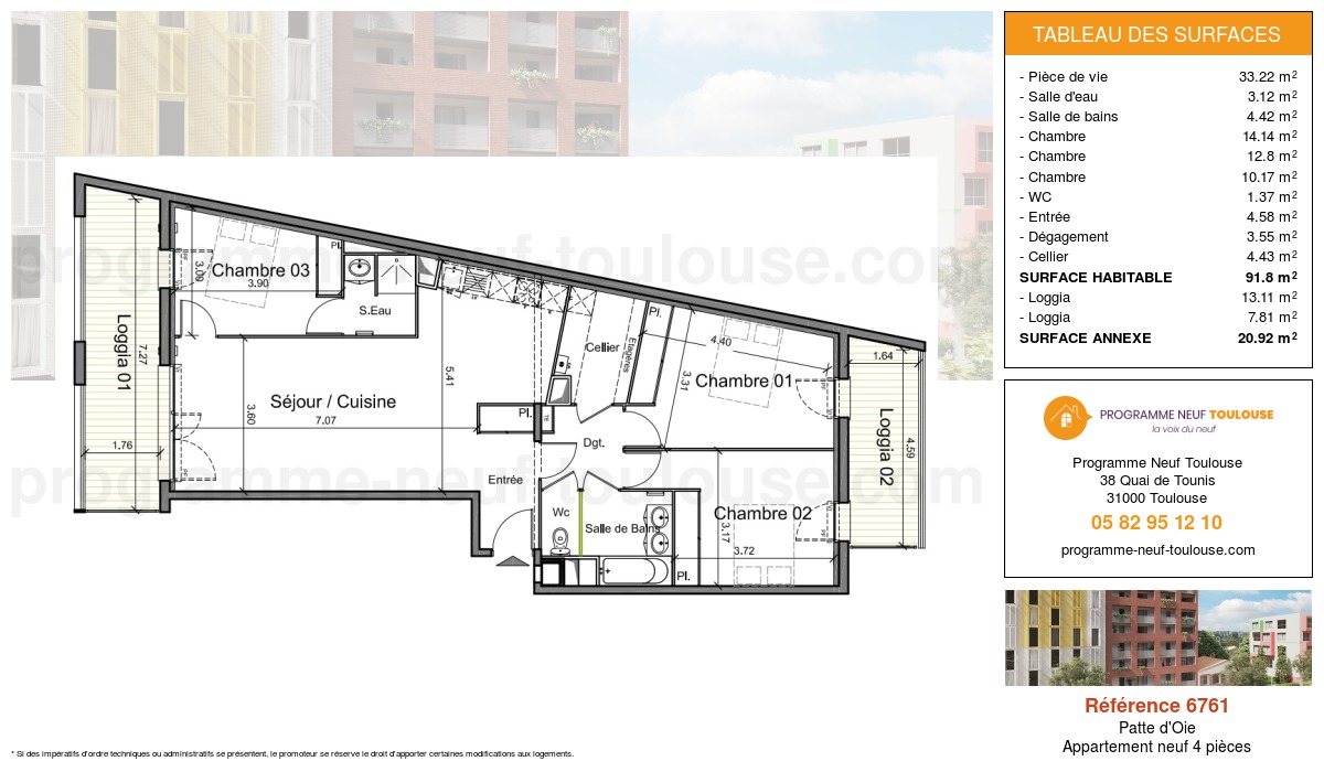 Plan pour un Appartement neuf de  91.8m² à
					Patte d'Oie