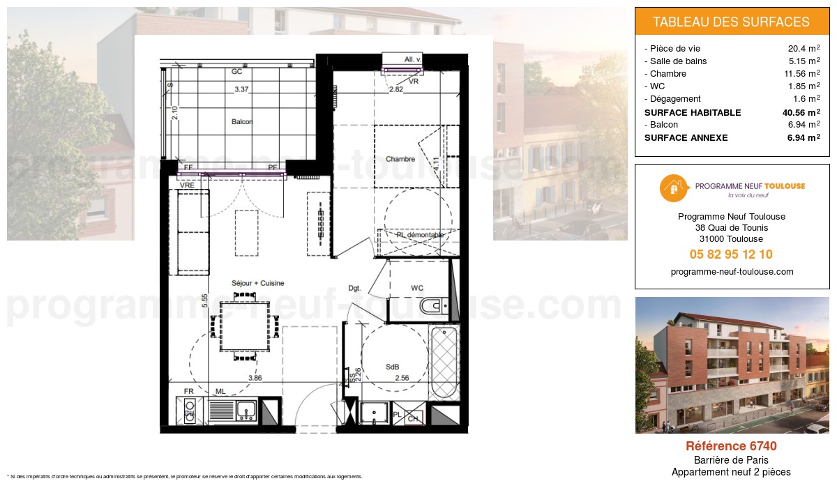 Plan pour un Appartement neuf de  40.56m² à
					Barrière de Paris