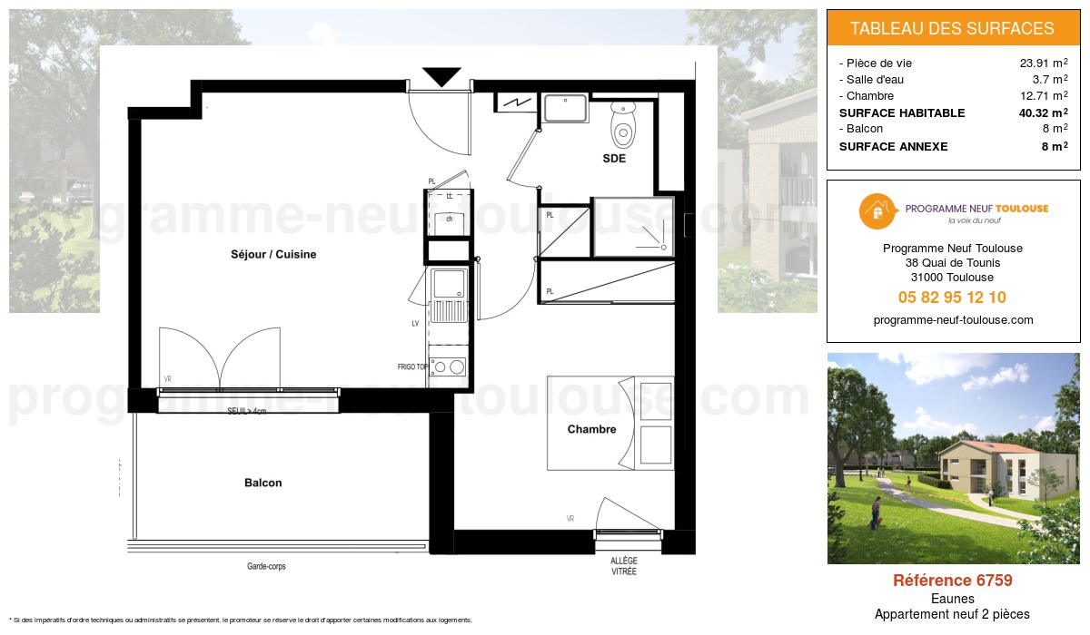 Plan pour un Appartement neuf de  40.32m² à
					Eaunes