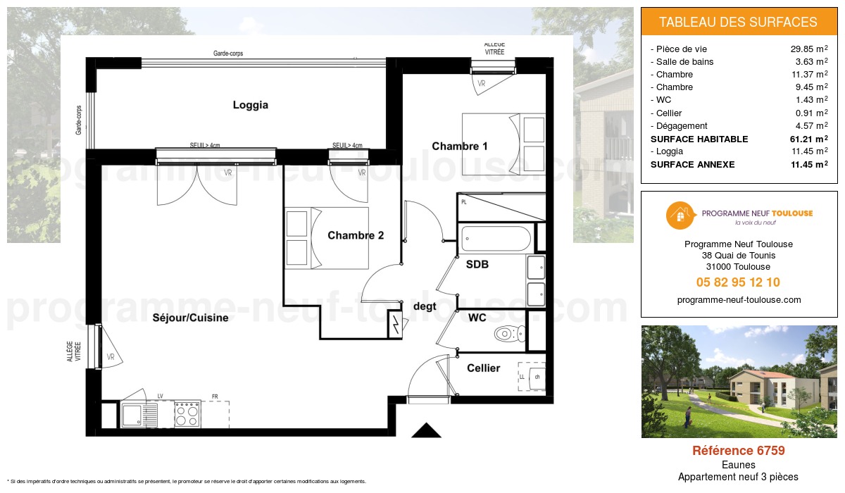 Plan pour un Appartement neuf de  62.21m² à
					Eaunes