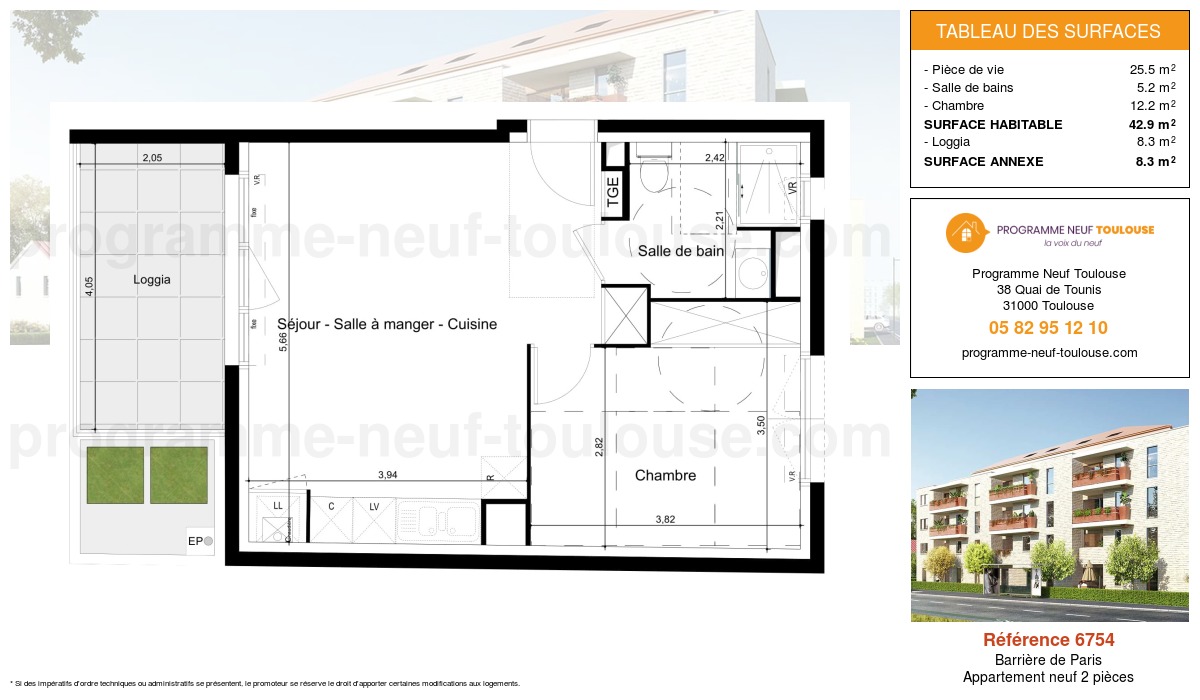 Plan pour un Appartement neuf de  42.9m² à
					Barrière de Paris
