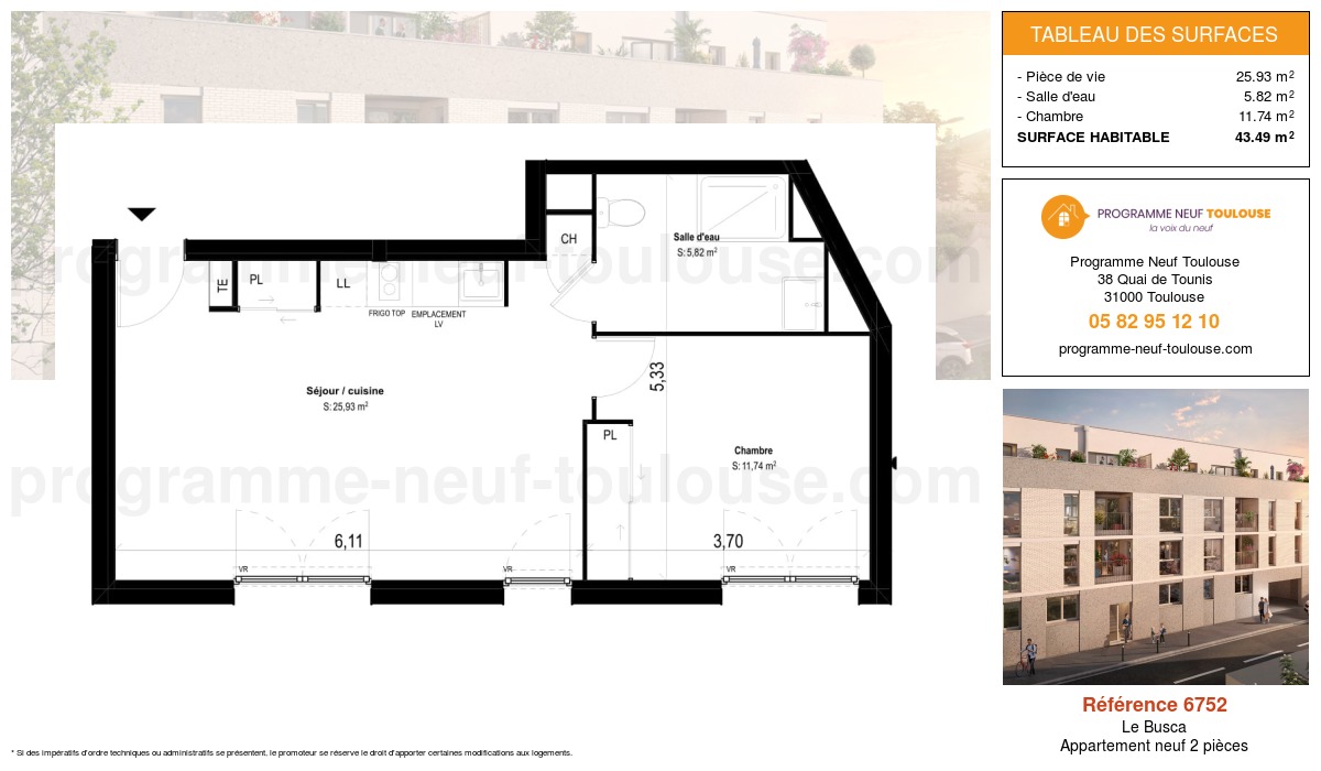 Plan pour un Appartement neuf de  43.49m² à
					Le Busca