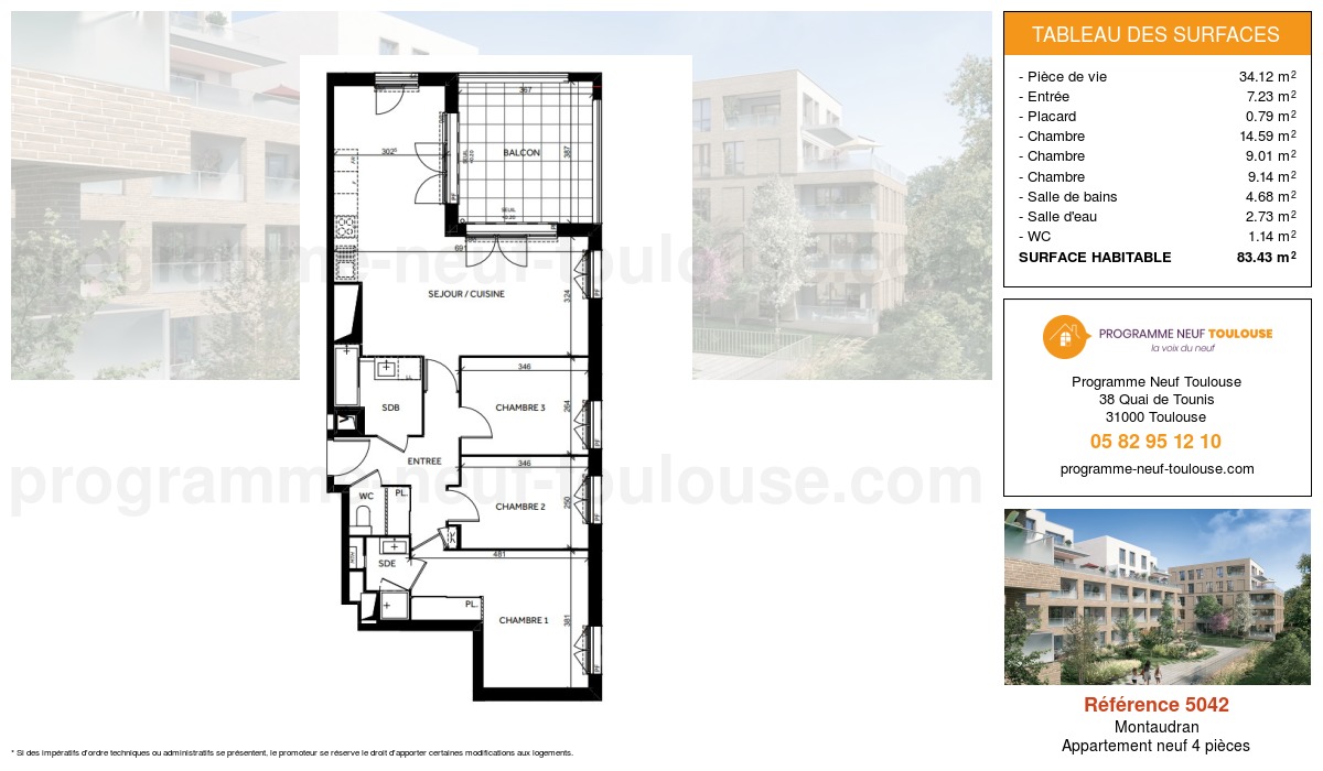 Plan pour un Appartement neuf de  83.43m² à
					Montaudran