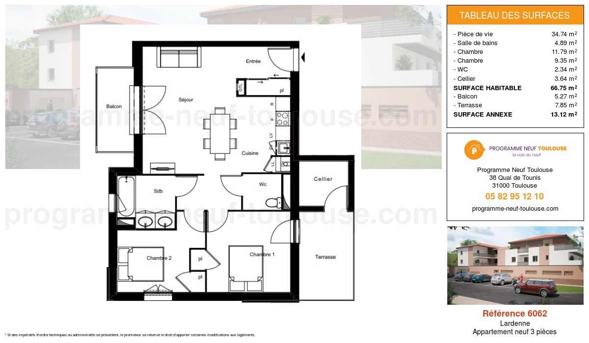 Plan pour un Appartement neuf de  63.01m² à
					Lardenne
