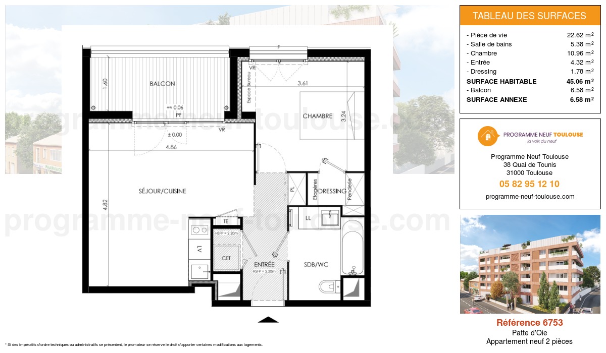Plan pour un Appartement neuf de  45.06m² à
					Patte d'Oie