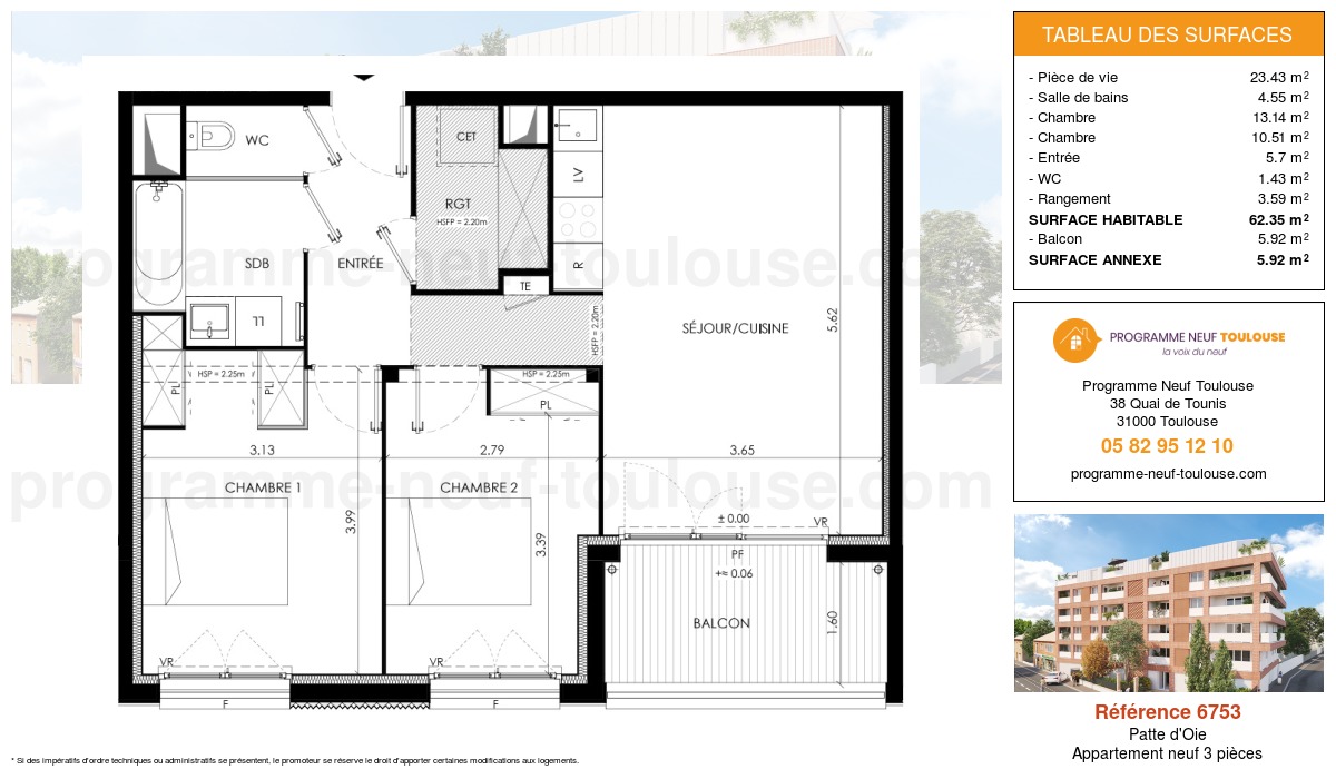 Plan pour un Appartement neuf de  62.35m² à
					Patte d'Oie