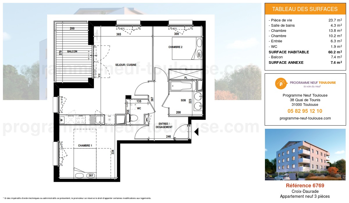 Plan pour un Appartement neuf de  60.2m² à
					Croix-Daurade