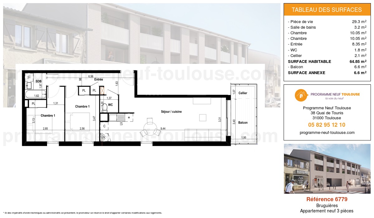 Plan pour un Appartement neuf de  62.75m² à
					Bruguières