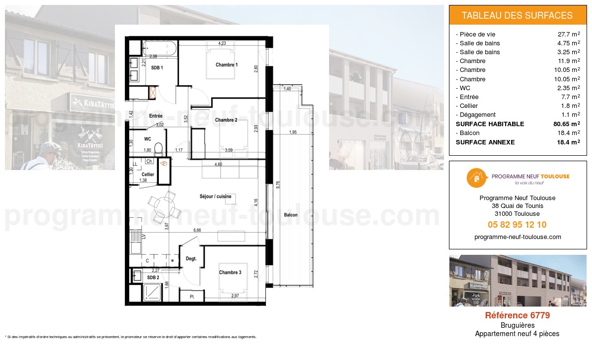 Plan pour un Appartement neuf de  80.65m² à
					Bruguières
