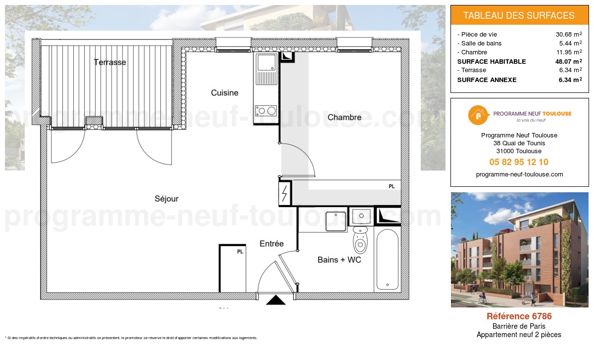 Plan pour un Appartement neuf de  48.07m² à
					Barrière de Paris