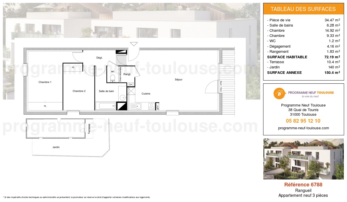 Plan pour un Appartement neuf de  72.19m² à
					Rangueil