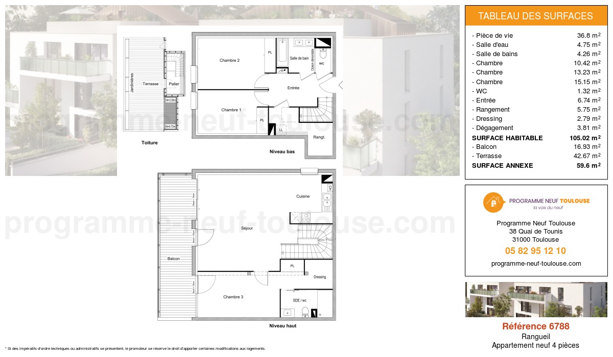 Plan pour un Appartement neuf de  105.02m² à
					Rangueil