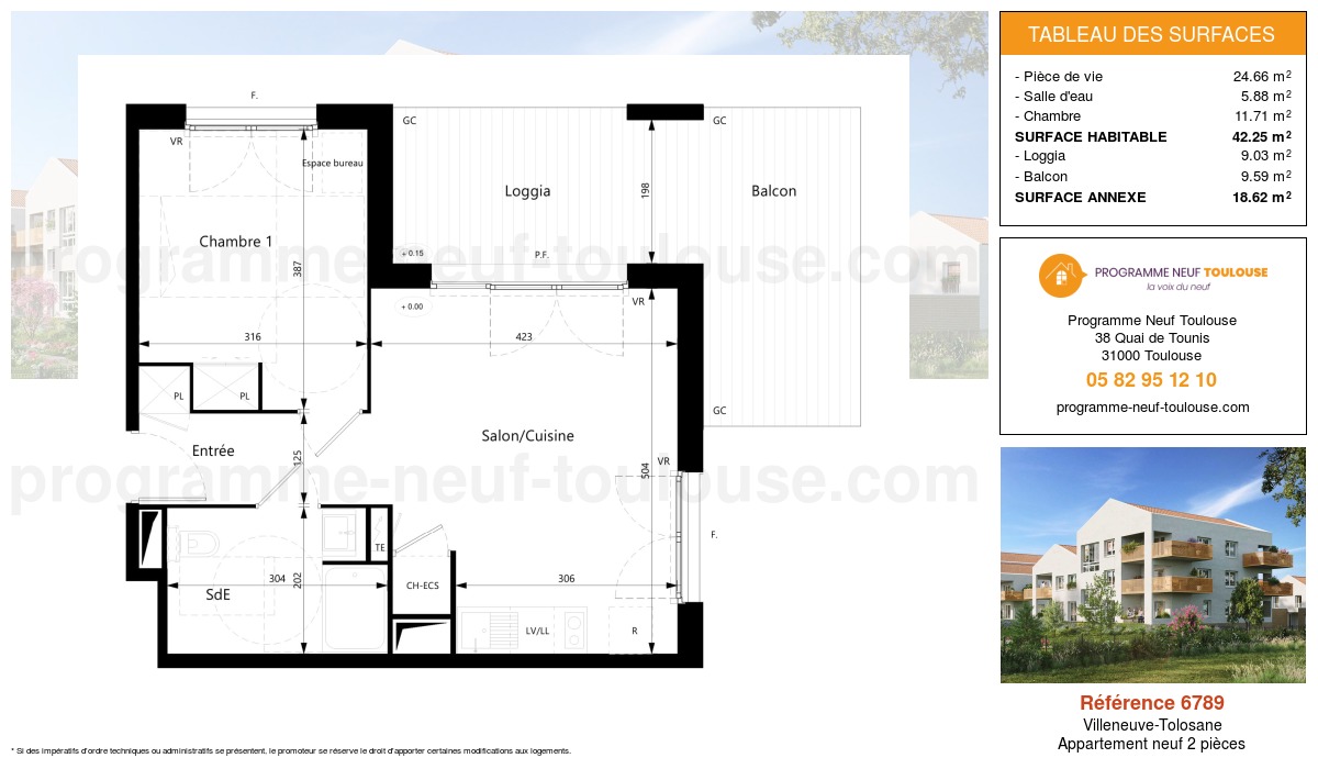 Plan pour un Appartement neuf de  42.25m² à
					Villeneuve-Tolosane
