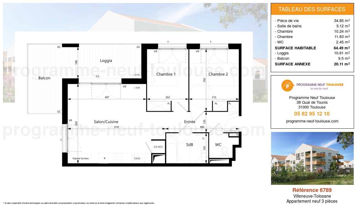 Plan pour un Appartement neuf de  64.49m² à
					Villeneuve-Tolosane