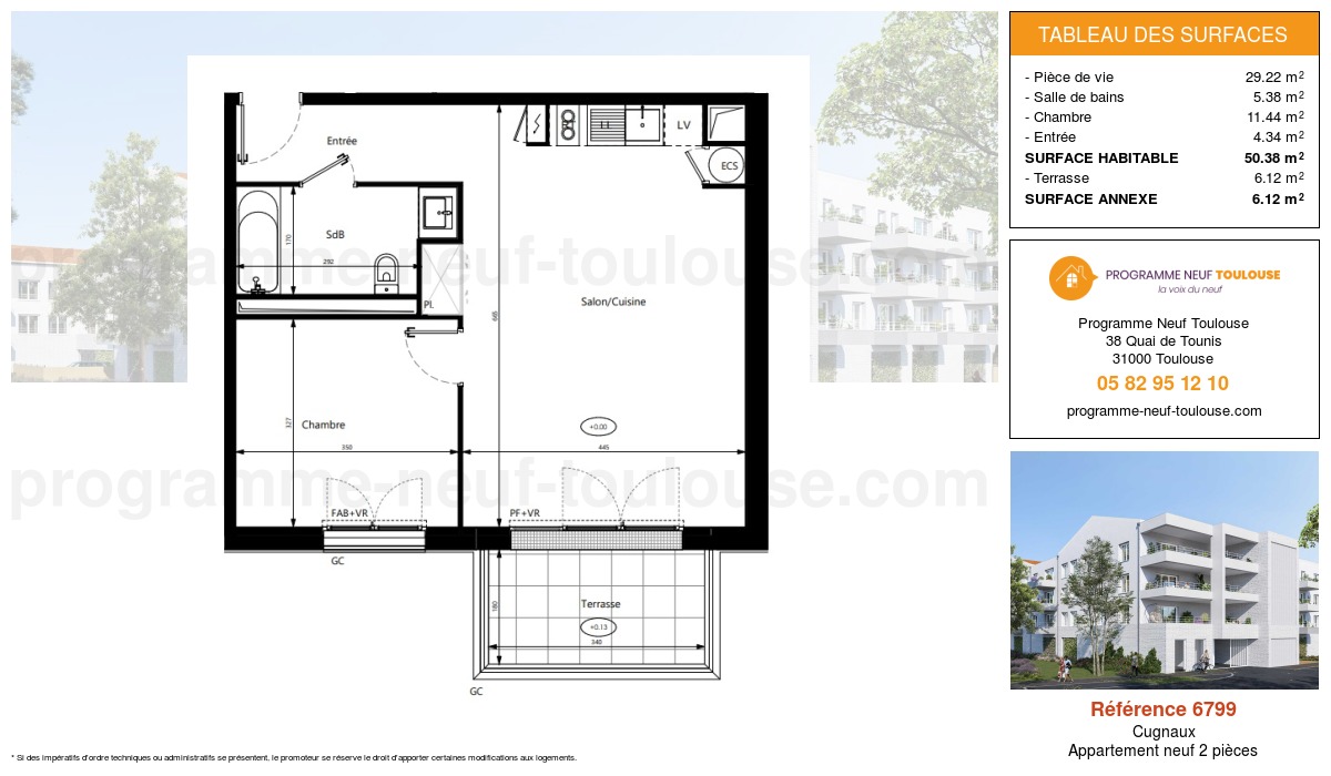 Plan pour un Appartement neuf de  50.38m² à
					Cugnaux