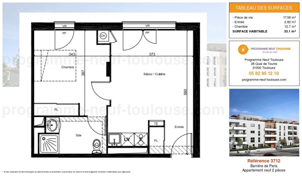 Plan pour un Appartement neuf de  37.96m² à
					Barrière de Paris