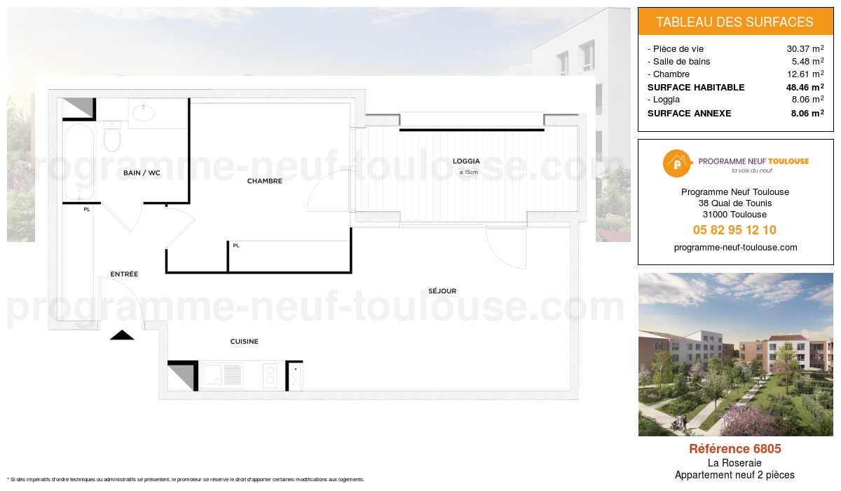 Plan pour un Appartement neuf de  48.46m² à
					La Roseraie