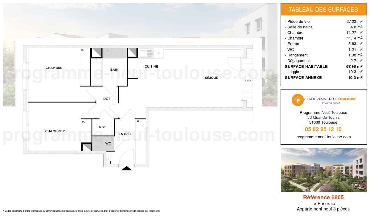 Plan pour un Appartement neuf de  67.96m² à
					La Roseraie