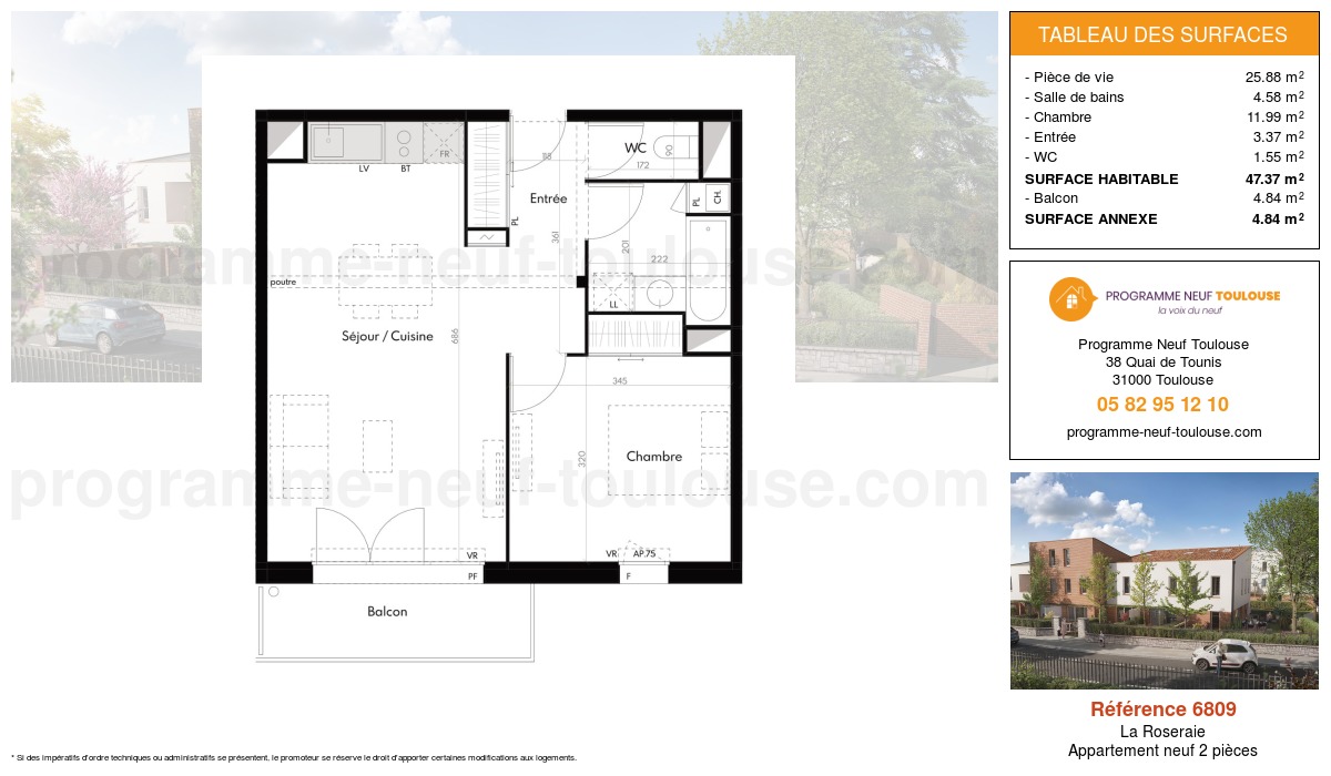 Plan pour un Appartement neuf de  47.37m² à
					La Roseraie