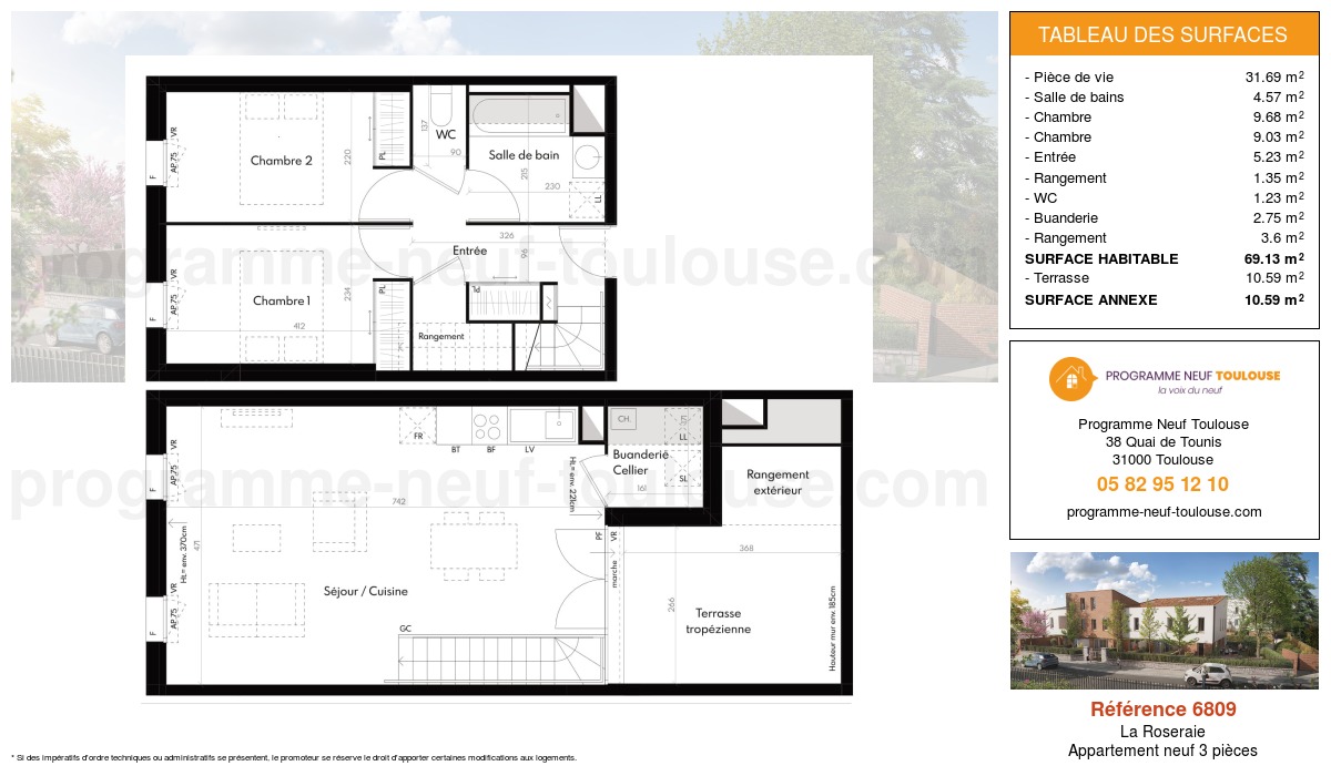 Plan pour un Appartement neuf de  65.53m² à
					La Roseraie