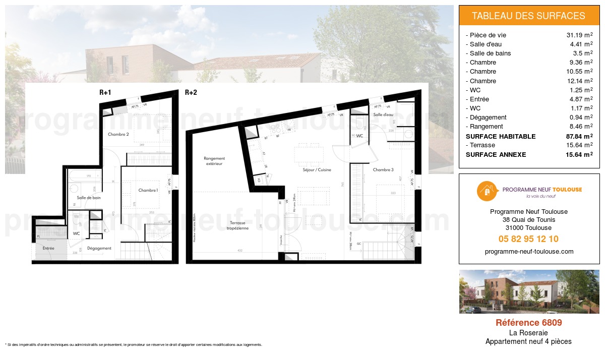 Plan pour un Appartement neuf de  84.16m² à
					La Roseraie