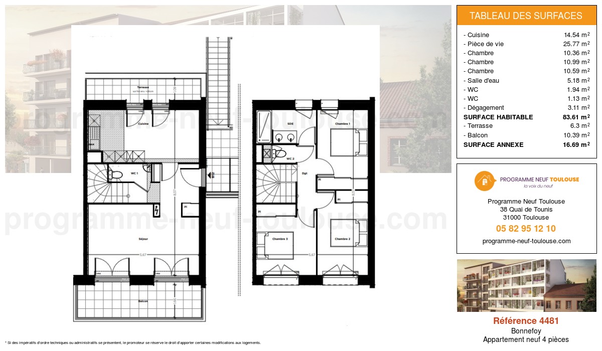 Plan pour un Appartement neuf de  83.61m² à
					Bonnefoy