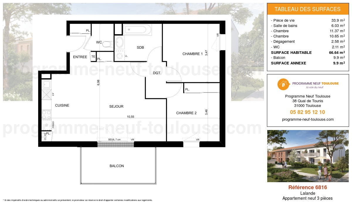 Plan pour un Appartement neuf de  66.64m² à
					Lalande
