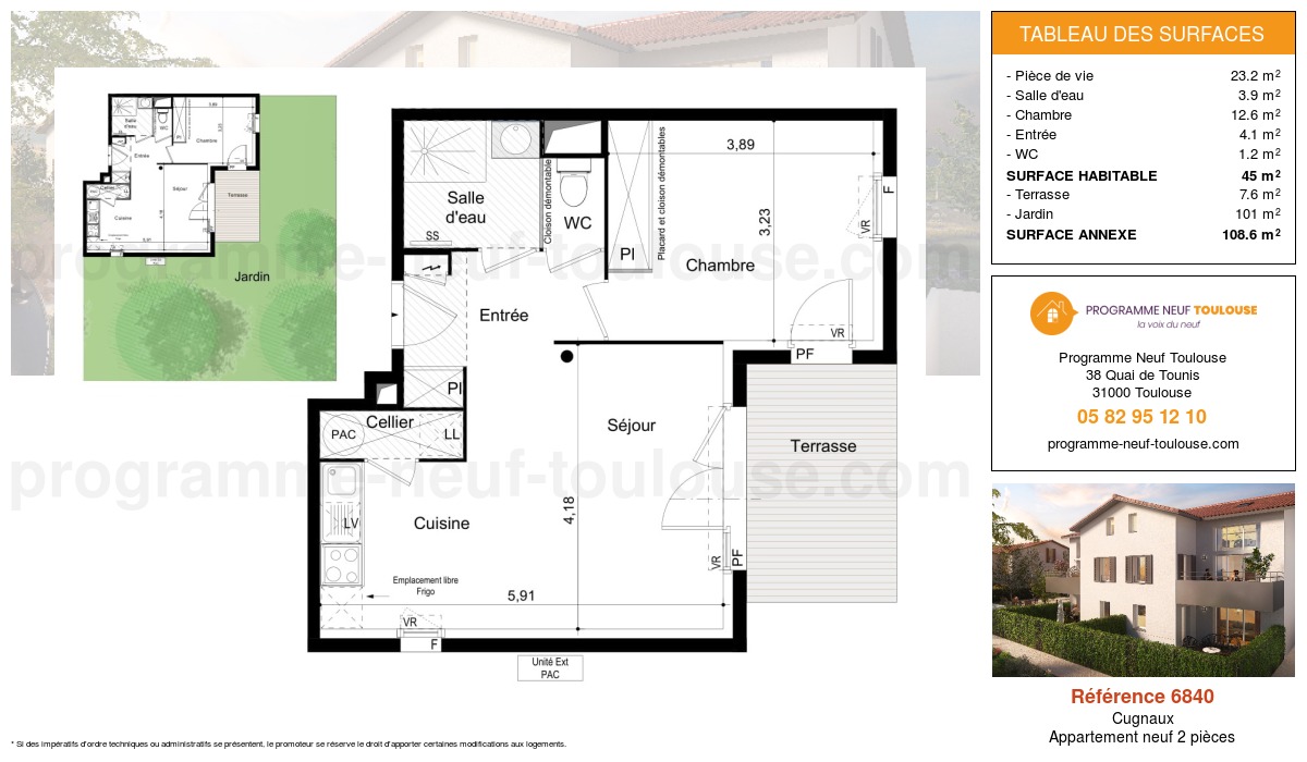 Plan pour un Appartement neuf de  45m² à
					Cugnaux