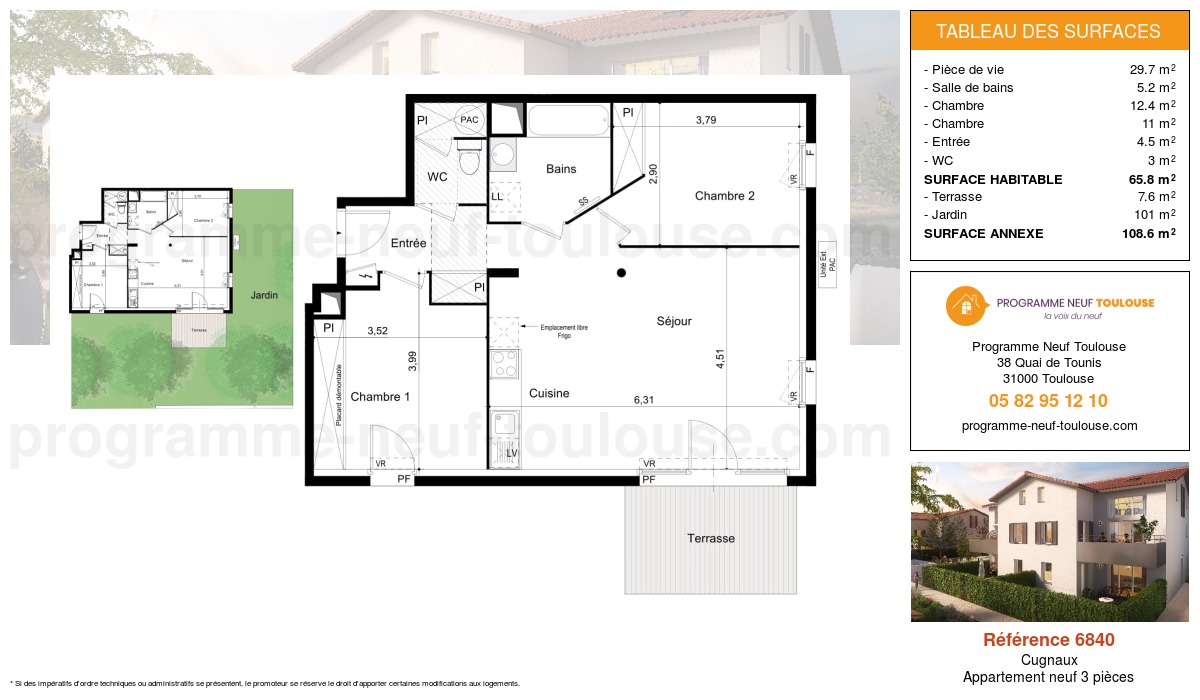 Plan pour un Appartement neuf de  65.8m² à
					Cugnaux
