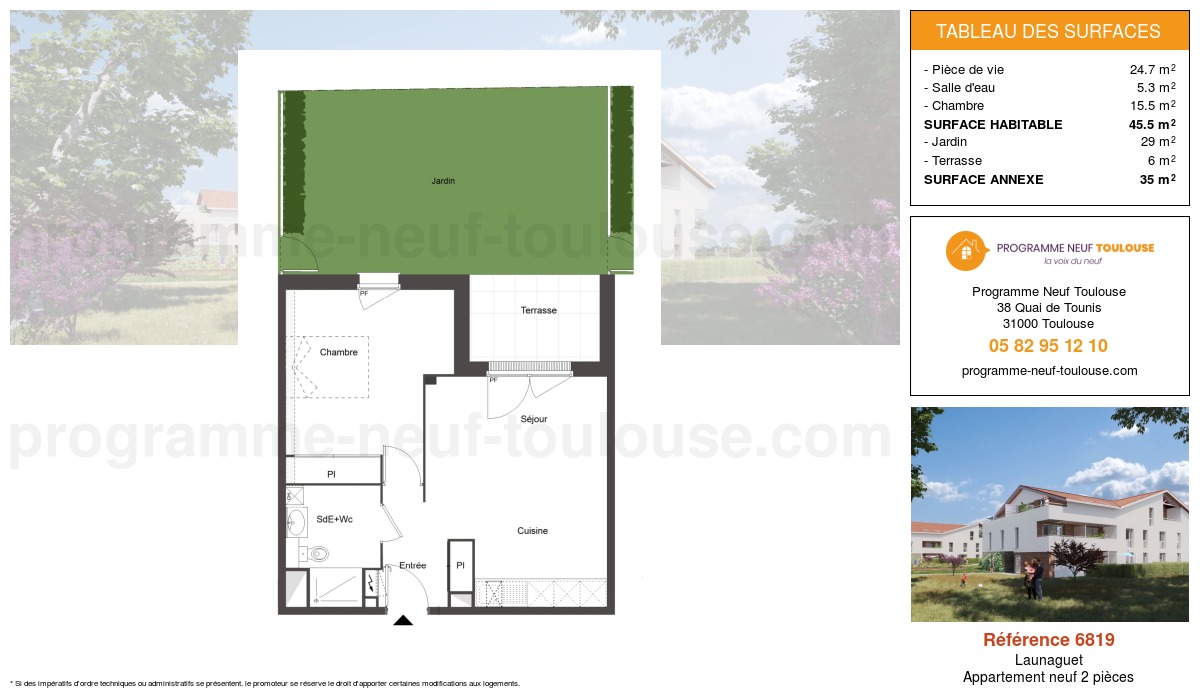 Plan pour un Appartement neuf de  45.5m² à
					Launaguet