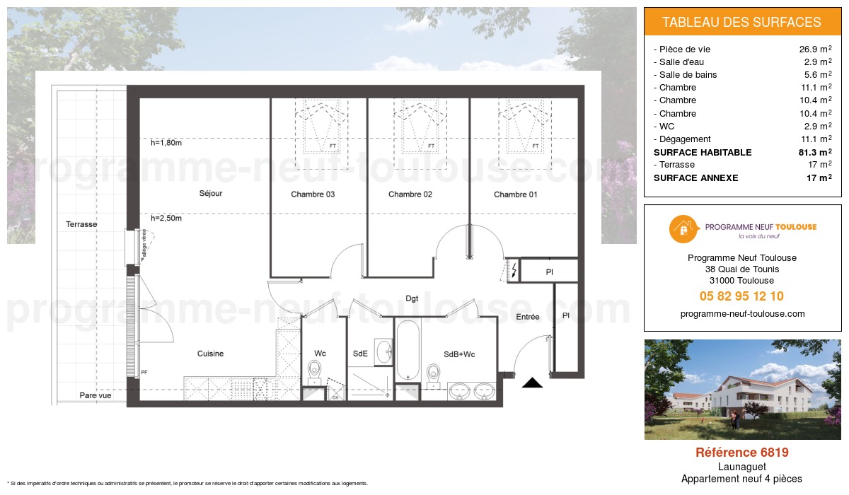 Plan pour un Appartement neuf de  80.5m² à
					Launaguet
