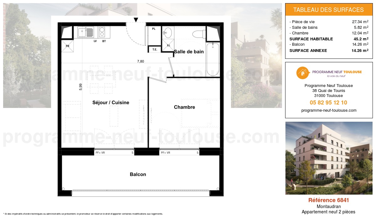 Plan pour un Appartement neuf de  45.2m² à
					Montaudran