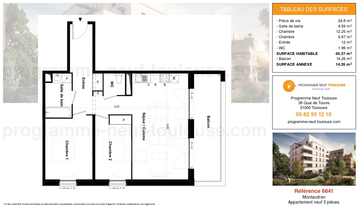 Plan pour un Appartement neuf de  65.27m² à
					Montaudran