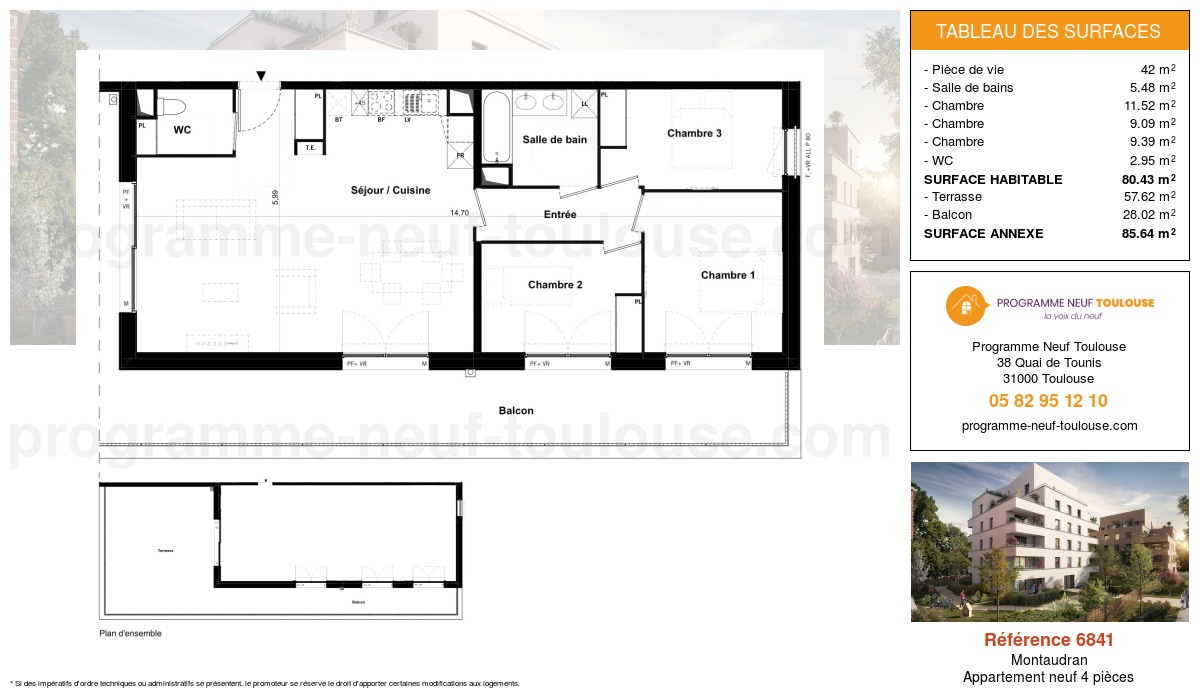 Plan pour un Appartement neuf de  84.97m² à
					Montaudran