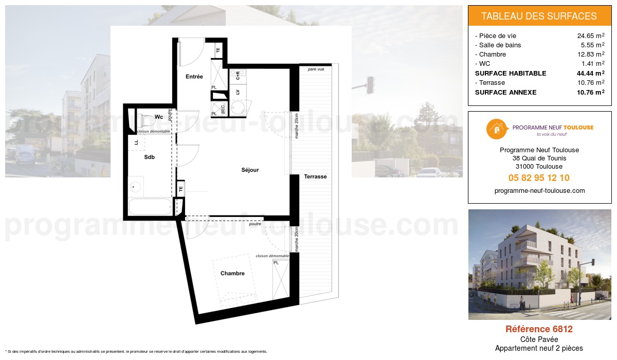 Plan pour un Appartement neuf de  44.44m² à
					Côte Pavée