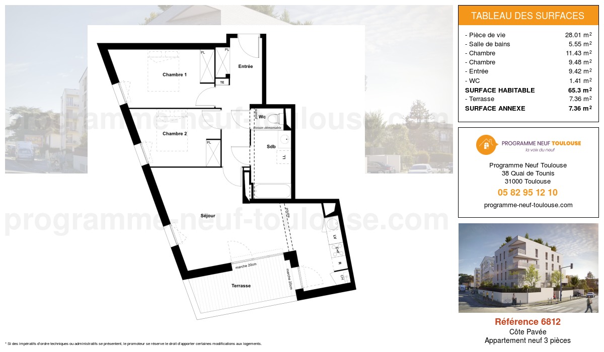 Plan pour un Appartement neuf de  65.3m² à
					Côte Pavée