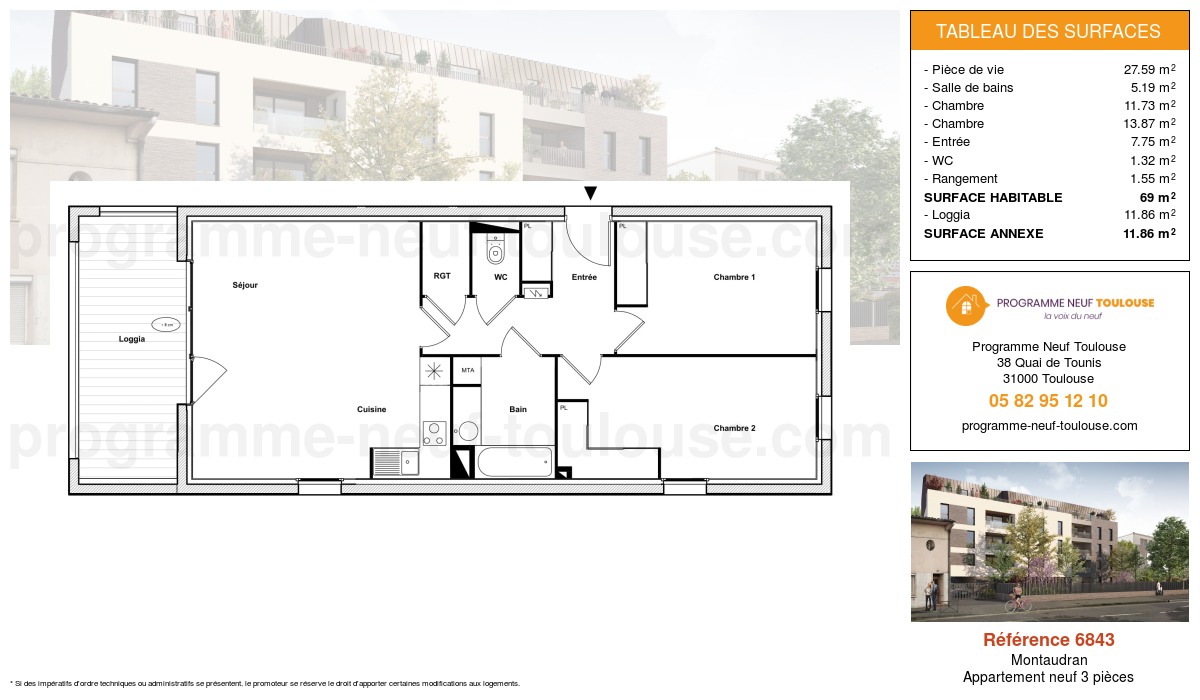 Plan pour un Appartement neuf de  69m² à
					Montaudran