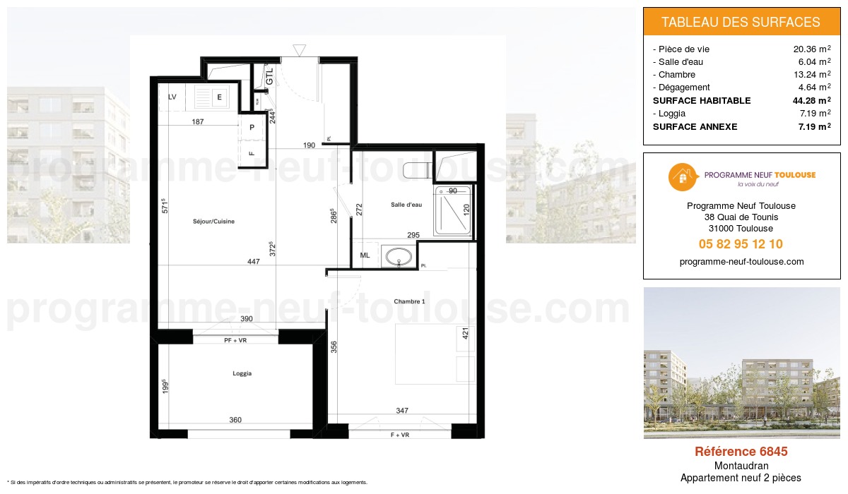 Plan pour un Appartement neuf de  44.28m² à
					Montaudran