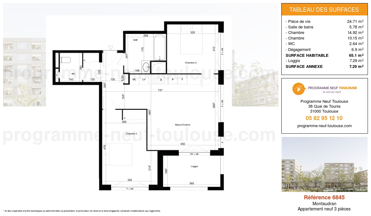 Plan pour un Appartement neuf de  65.1m² à
					Montaudran