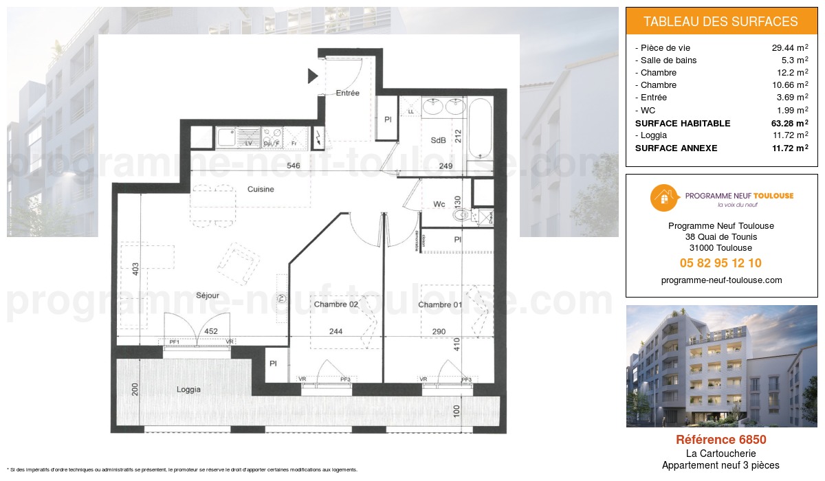 Plan pour un Appartement neuf de  63.28m² à
					La Cartoucherie