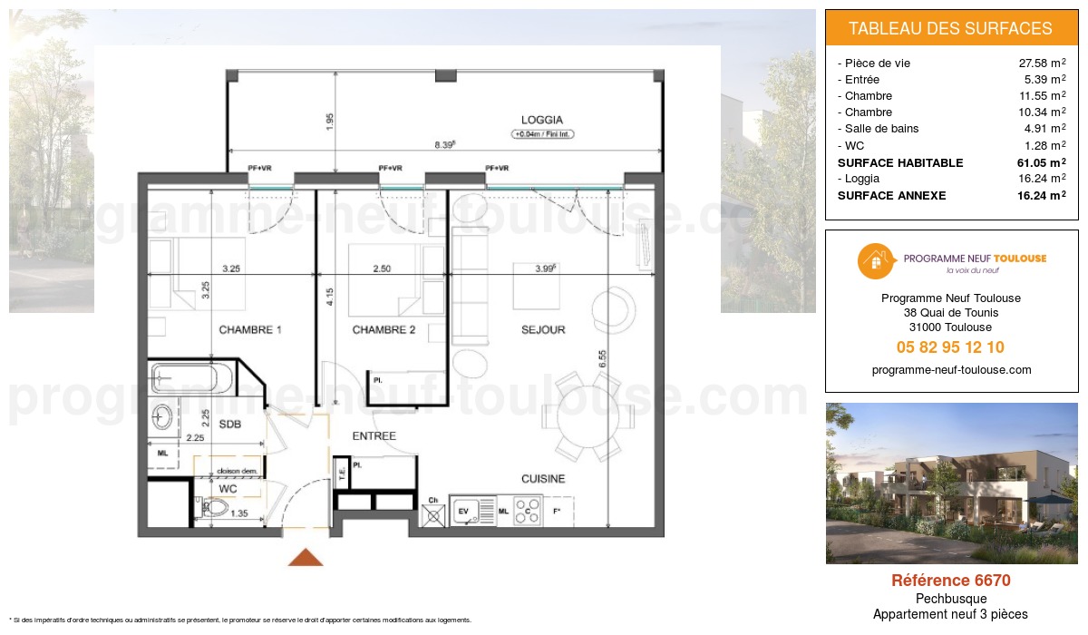 Plan pour un Appartement neuf de  61.05m² à
					Pechbusque