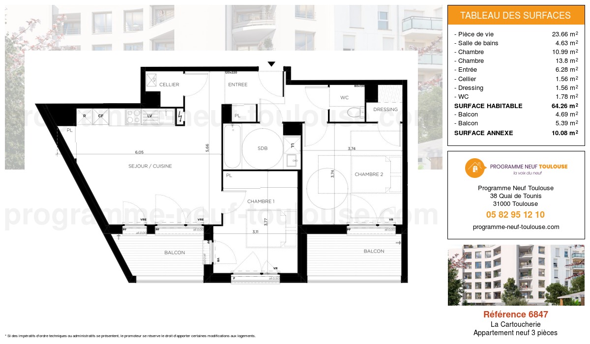 Plan pour un Appartement neuf de  64.26m² à
					La Cartoucherie