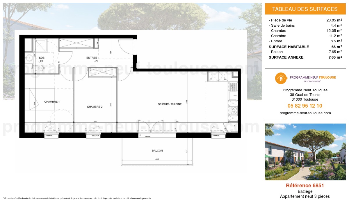 Plan pour un Appartement neuf de  66m² à
					Baziège