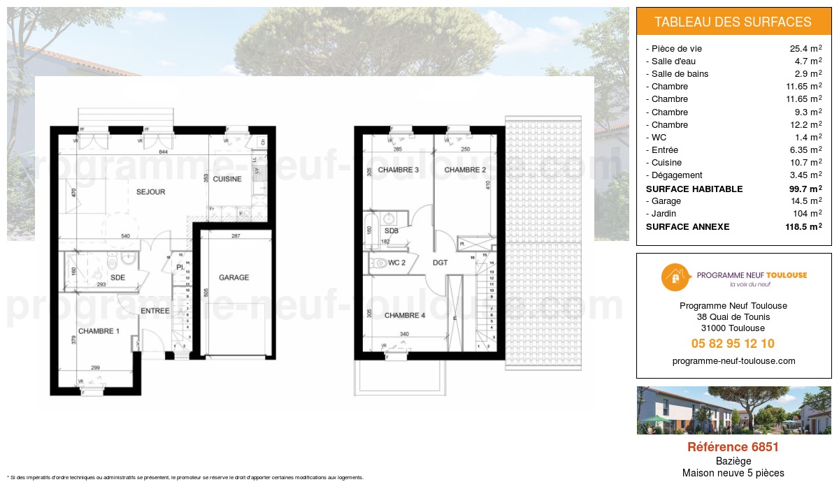 Plan pour un Maison neuve de  99.7m² à
					Baziège