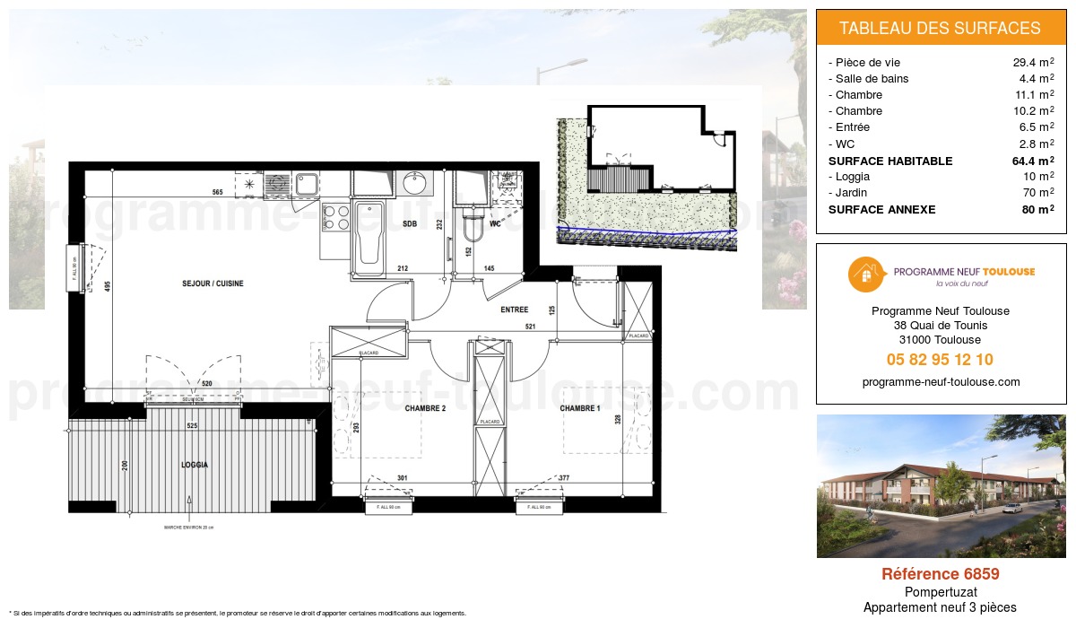Plan pour un Appartement neuf de  64.4m² à
					Pompertuzat