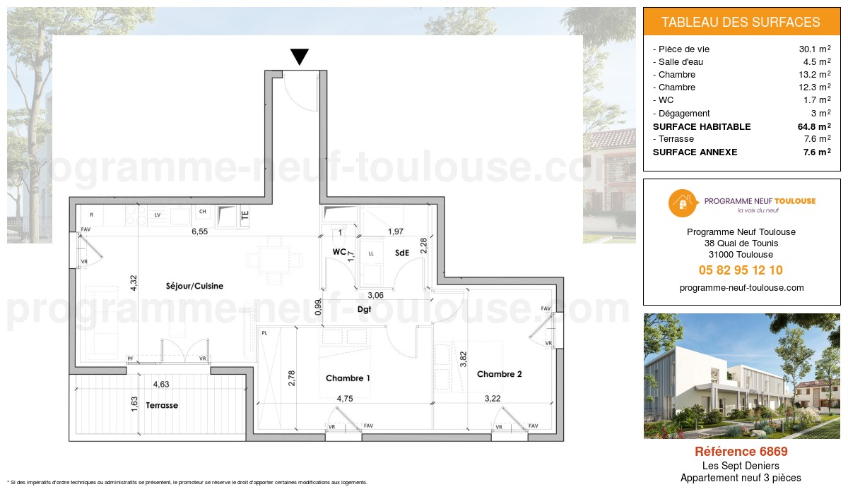 Plan pour un Appartement neuf de  64.8m² à
					Les Sept Deniers