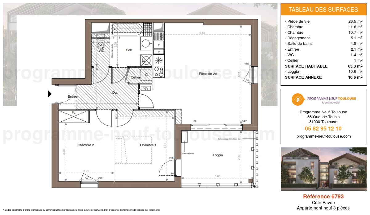 Plan pour un Appartement neuf de  63.3m² à
					Côte Pavée