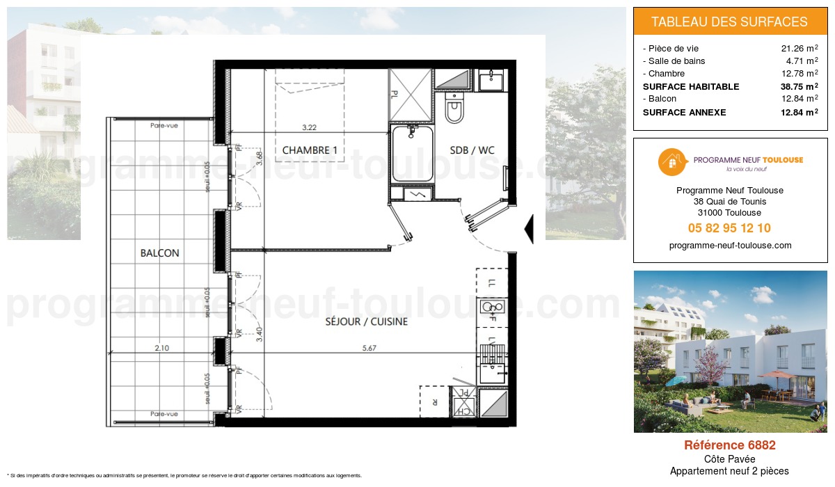 Plan pour un Appartement neuf de  38.75m² à
					Côte Pavée